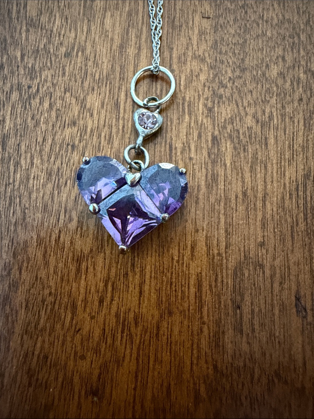 Purple glass and silver chain necklace